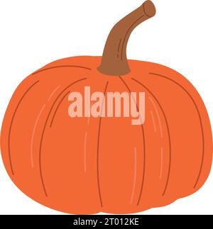 Orange pumpkin vector illustration. Autumn halloween pumpkin, vegetable graphic icon or print, isolated on white background. Stock Vector