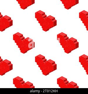 Pattern of hearts in isometry on a white background. Vector Stock Vector
