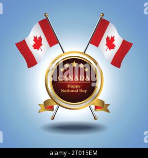 Small National flag of Canada on Circle With garadasi blue background Stock Vector