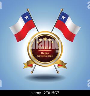 Small National flag of Chile on Circle With garadasi blue background Stock Vector