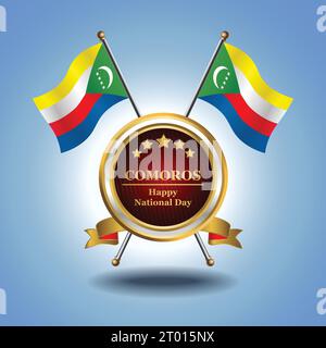 Small National flag of Comoros on Circle With garadasi blue background Stock Vector