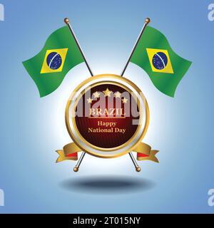 Small National flag of Brazil on Circle With garadasi blue background Stock Vector