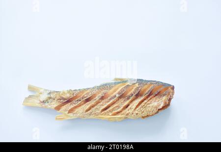 deep fried salty mullet fish arranging on white background Stock Photo