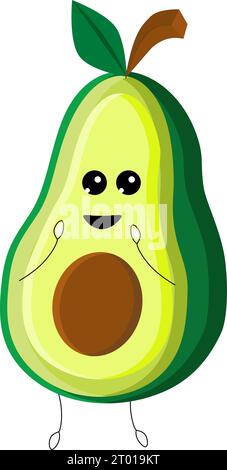 Avocado cartoon, vector design of cartoon avocado with a excited facial expression Stock Vector