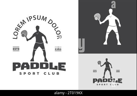 Paddle Tennis Club Badge Emblem Vintage Retro Vector Illustration with Tennis Paddle Player Silhouette Stock Vector