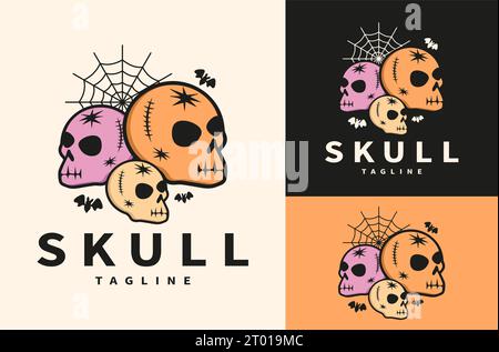 Scary Colorful Doodle Skull for Halloween Theme Illustration Logo Design Stock Vector