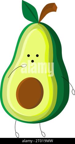 Avocado cartoon, vector design of cartoon avocado with a thinking facial expression Stock Vector