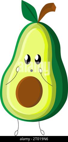 Avocado cartoon, vector design of cartoon avocado with a suprised facial expression Stock Vector