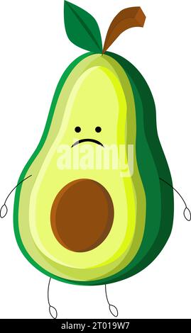 Avocado cartoon, vector design of cartoon avocado with a sad facial expression Stock Vector