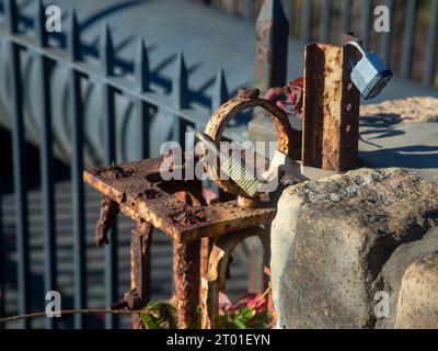 A lock on a rusty fence Stock Photo