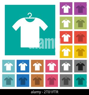T-shirt on hanger multi colored flat icons on plain square backgrounds. Included white and darker icon variations for hover or active effects. Stock Vector