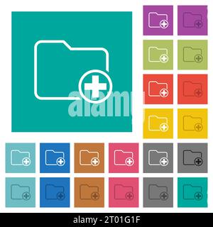 Add new directory multi colored flat icons on plain square backgrounds. Included white and darker icon variations for hover or active effects. Stock Vector