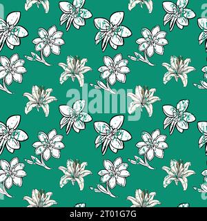 Flower flat style seamless pattern, vector design, Stock Vector