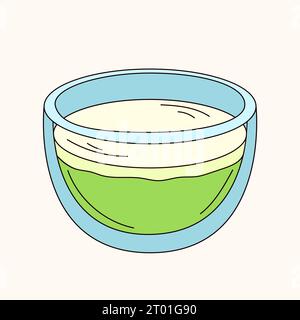 Matcha green tea latte in doodle style. Coffee latte icon for menu, coffee shop design. Healthy drink. Vector illustration isolated on a white Stock Vector