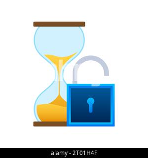 Hourglass with a padlock. Clock with lock. Security time. Early Access icon. Vector stock illustration Stock Vector
