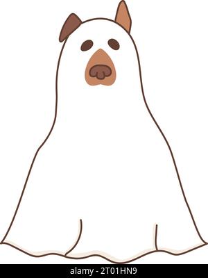 Hand drawn ghost dog isolated on white background. Dog in a ghost sheet. Vector illustration Stock Vector