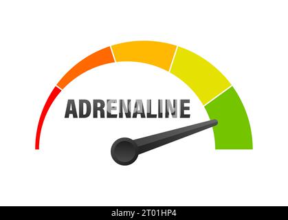 Adrenaline Level Meter, measuring scale. Adrenaline speedometer, indicator. Vector stock illustration Stock Vector