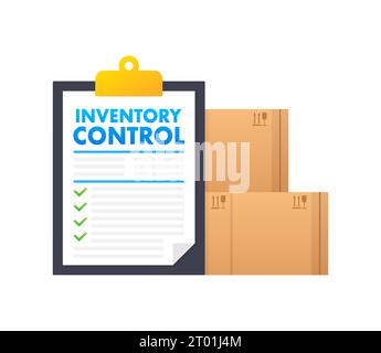 Clipboard with text Inventory Control near the boxes. Inventory management. Vector stock illustration Stock Vector
