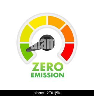 Zero Emission co2 Level Meter, measuring scale. Zero Emission co2 speedometer indicator. Vector stock illustration Stock Vector