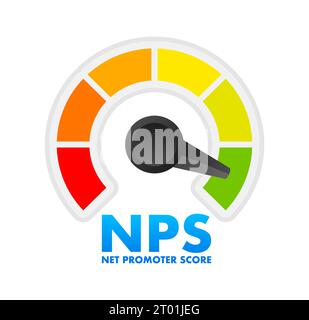 NPS Level Meter, measuring scale. Net promoter score Level speedometer indicator. Vector stock illustration Stock Vector
