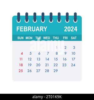 Letter calendar for February 2024. The week begins on Sunday. Time ...