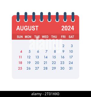 August 2024 Calendar Leaf. Calendar 2024 in flat style. Vector stock illustration Stock Vector