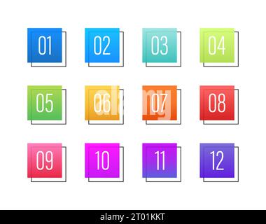 Number Bullet Point Colorful Markers 1 to 12. Vector stock illustration Stock Vector