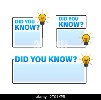 Did you know Web banner with frame and bulb. Label for Blog. Vector stock illustration Stock Vector