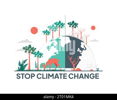 Stop climate change illustration. Flat style design for Sustainability practices end Environment protection concept. Stock Vector