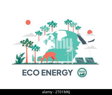 Eco energy lettering  Flat style design for Sustainability practices end Environment protection concept. Stock Vector