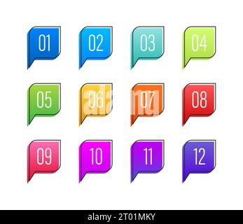 Number Bullet Point Colorful Markers 1 to 12. Vector stock illustration Stock Vector