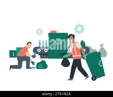 Garbage sorting and recycling concept. Flat style vector illustration on white background sustainability practices concept. Stock Vector