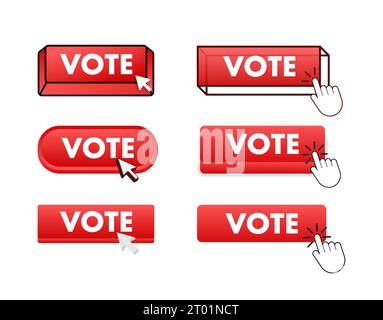 Vote Button with pointer clicking. Vote web buttons set. User interface element in flat style. Vector stock illustration Stock Vector