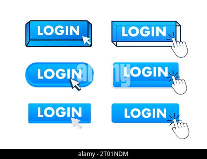 Login Button with pointer clicking. Login web buttons set. User interface element in flat style. Vector stock illustration Stock Vector