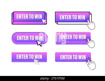Enter to win Button with pointer clicking. Enter to win web buttons set. User interface element in flat style. Vector stock illustration Stock Vector