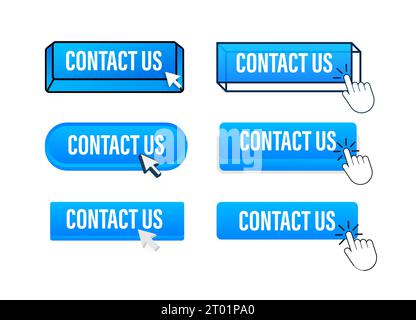 Contact Us Button with pointer clicking. Contact Us web buttons set. User interface element in flat style. Vector stock illustration Stock Vector