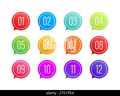 Number Bullet Point Colorful Markers 1 to 12. Vector stock illustration Stock Vector