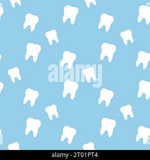 Seamless tooth pattern on a blue background. Vector illustration. Stock Vector