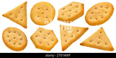 Mix of crackers isolated on white background with clipping path Stock Photo