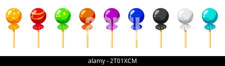 Set of Candy on a stick isometric 3d sweet. Lollipop caramel vector Stock Vector