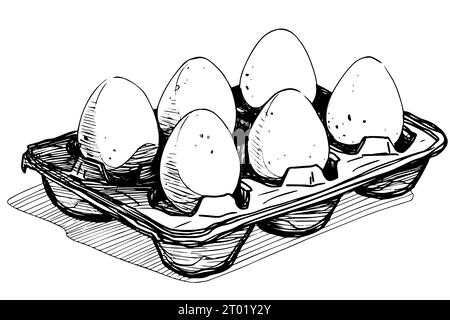 Box of eggs hand drawn ink sketch. Engraving style vector illustration ...