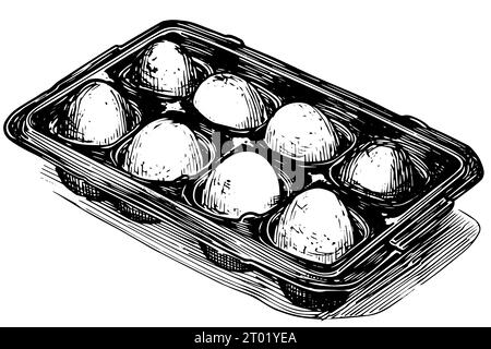 Box of eggs hand drawn ink sketch. Engraving style vector illustration ...