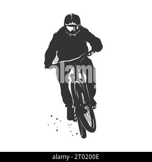 Mountain biker front view. MTB, enduro, downhill, vector silhouette. Stock Vector