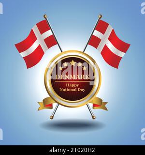 Small National flag of  Denmark on Circle With garadasi blue background Stock Vector