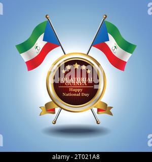 Small National flag of  Equatorial Guinea on Circle With garadasi blue background Stock Vector