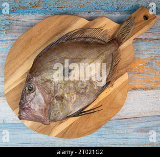 Saint-Pierre Seafish, Zeus Faber, John Dory, Pez de San Pedro, fish, isolated on cutting board background Stock Photo