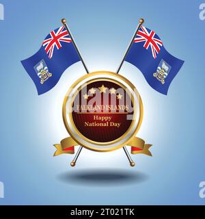 Small National flag of  Falkland Islands on Circle With garadasi blue background Stock Vector