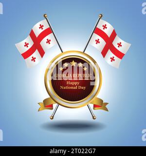 Small National flag of  Georgia Republic on Circle With garadasi blue background Stock Vector