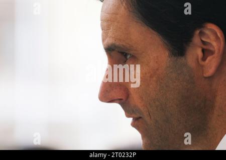 One of the faces of the Constitutional Council, the ultraconservative and former member of Opus Dei, Luis Silva, at a press conference after a plenary session in the National Congress in Santiago, Chile on 2 Oct 2023. The official councilors have accused the Republican Party of imposing its ideas, since they have the majority of seats, rejecting all the amendments of the leftist bloc and approving only their own. (Photo by Jesus Martinez/Sipa USA) Credit: Sipa USA/Alamy Live News Stock Photo