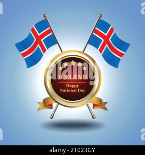 Small National flag of Iceland on Circle With garadasi blue background Stock Vector